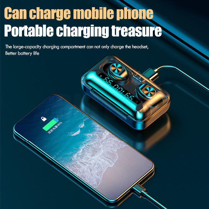 Bluetooth V5.0 Earphones Wireless with Mic Sports Waterproof 2200mAh Charging Box for Ios Android