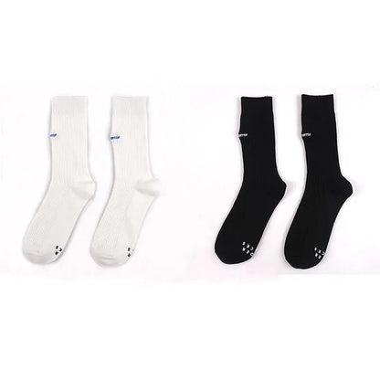 Solid Color Stockings Double Needle Embroidery Socks Design Sense Couples Socks