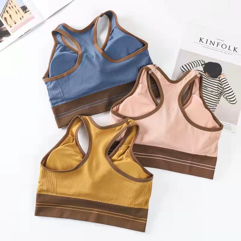 Women's Fitness Bra with Removable Pad Sports Underwear Tube Top Yoga Vestrunning Camisole Gathering No Steel Ring Shockproof Student Bra