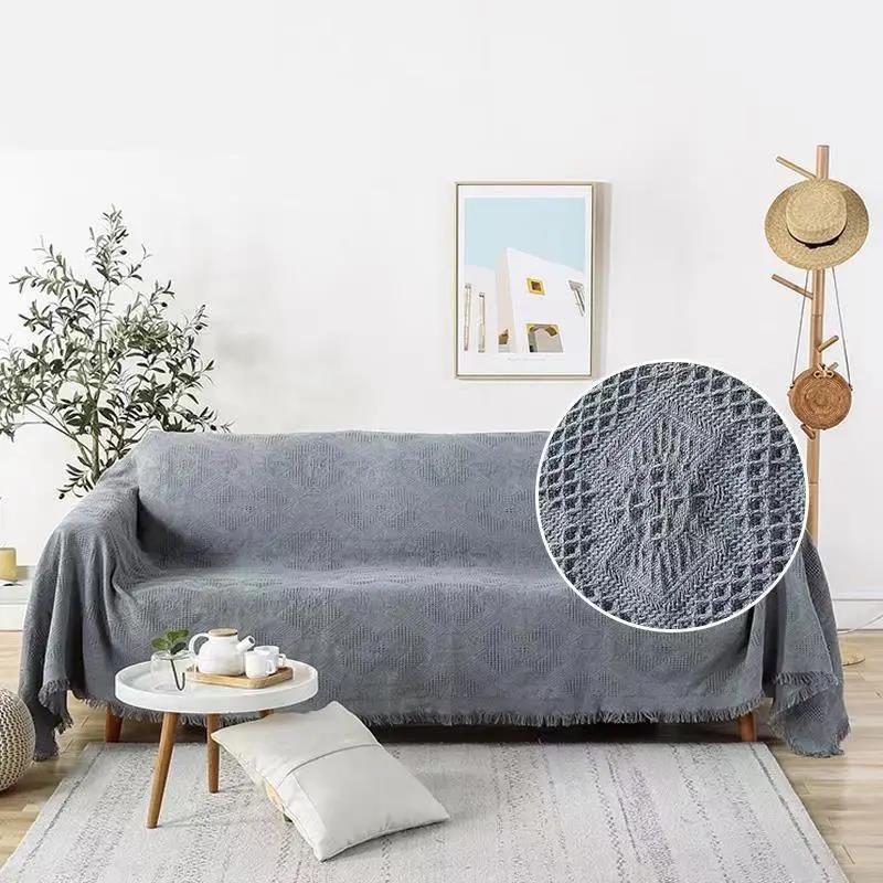 Nordic Retro Style Solid Color Multifunctional Four Seasons Universal Sofa Blanket Modern Minimalist Full Cover Non-slip Sofa Towel Sofa Cushion