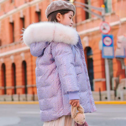 Children's Down Jacket Girl Mid-length Down Jacket Loose and Thick To Keep Warm