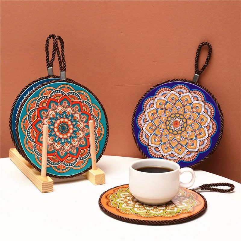 2 Pieces of Ceramic Plate Mats Simple Style Chinese Bowl Mats Home Table Anti-scalding Pot Mats