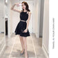 Fashion Open Back Halter Strap Dress Slim Sexy Hollow-out Waist Sleeveless Pleated Dress Club