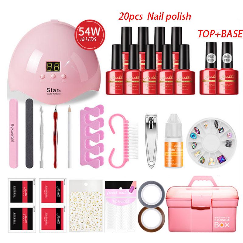 Manicure Set Nail Gel Polish Set For Manicure Nail Art Kit 54W UV Lamp Nail Dryer Extension Tool set