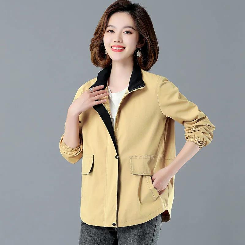 Windbreaker Women's Short Jacket Spring Loose Stand Collar Loose Jacket Women's Spring and Autumn