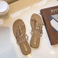 Fairy Style Flip Flops Rivet Sandals and Slippers for Women's Outer Wear New Year and Summer New Flat-bottomed Non-slip Beach Slippers