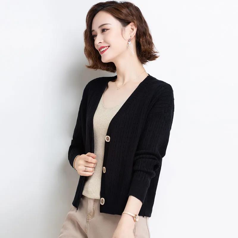 Early Autumn Retro Twist V-neck Short Top All-match Sweater Cardigan 2021 Korean Style Knitted Jacket Women