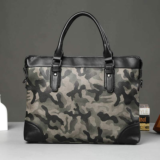 Business Briefcase Men Camouflage PU Leather Zipper Waterproof Handbag Shoulder Bags Messenger Bag