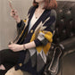 Colorblock Printing V-neck Jacket Autumn and Winter Button Knit Cardigan Loose Casual Sweater
