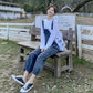Women Vintage Denim Suspenders Pants Spring and Autumn Loose Versatile Western Style Casual Wide Leg Capris