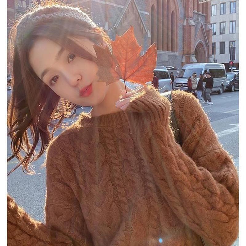 Thick Sweater Women Knitted Ribbed Pullover Sweater Long Sleeve Round Neck Jumper Soft Warm Autumn Winter