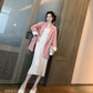 Korean Version   Pink Small Suit Jacket Women's Double-breasted Loose Casual Suit Spring  Autumn