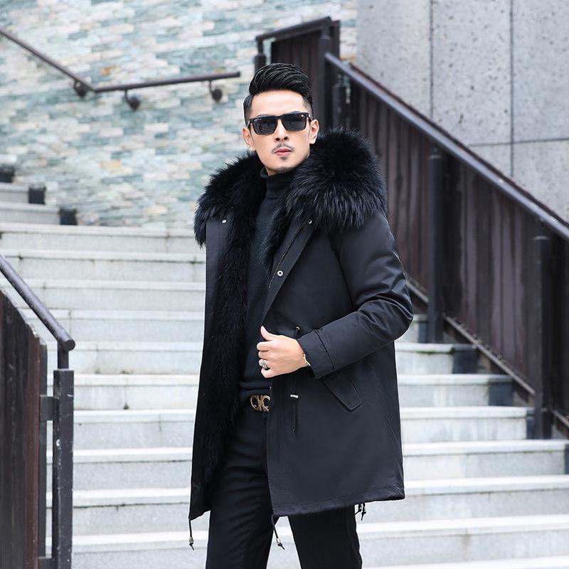 Male Haining Fashion Imitation Raccoon Fur Parker Clothing Mid-length Detachable Liner Fur Coat