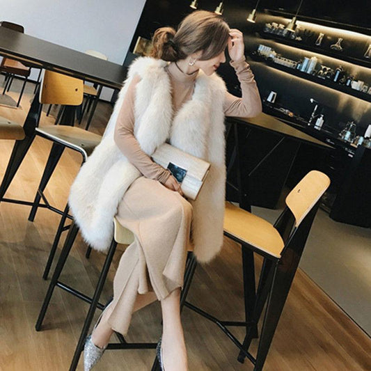 Korean Version of The Imitation Fur Vest Mid-length Fox Fur Women's Jacket Autumn and Winter Rabbit Fur Waistcoat Vest
