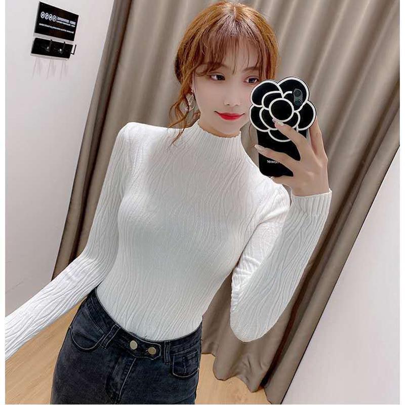 Sexy Bottoming Shirt Slim Slimming All-match  Sweater Knit Sweater Long-sleeved Comfortable and Delicate Blouse