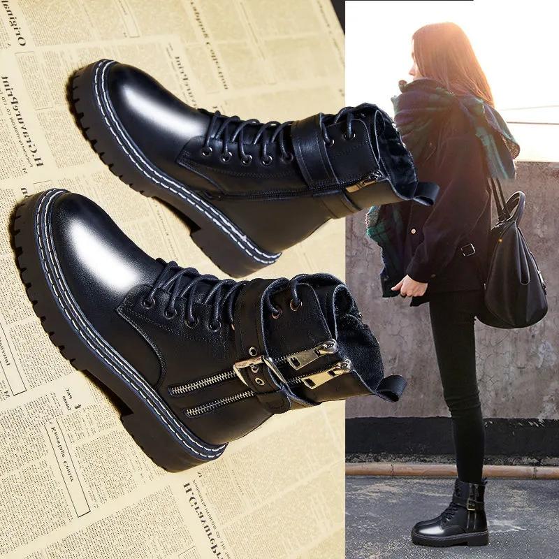 Woman Short Boots Autumn and Winter All-match Thick-soled British Style Martin Boots Single Boots Leather Boots