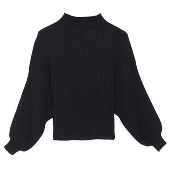 Short Lantern Sleeve Autumn/Winter Blouse Loose Pullover Long Sleeve Sweater Half Turtleneck Knitwear Women