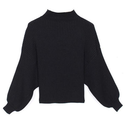 Short Lantern Sleeve Autumn/Winter Blouse Loose Pullover Long Sleeve Sweater Half Turtleneck Knitwear Women