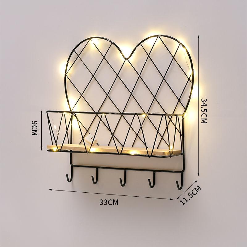 5 Shape Storage Rack Home Punch-free Storage Rack Metal Solid Wood Waterproof Display Stand with Light Strip