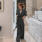 Women Suit Tie Button Waist Blazer and Wide Leg Trousers 2 Piece Set | Korean Fashion Top and Bottom Set Women Suits Jacket Pants Chic Style