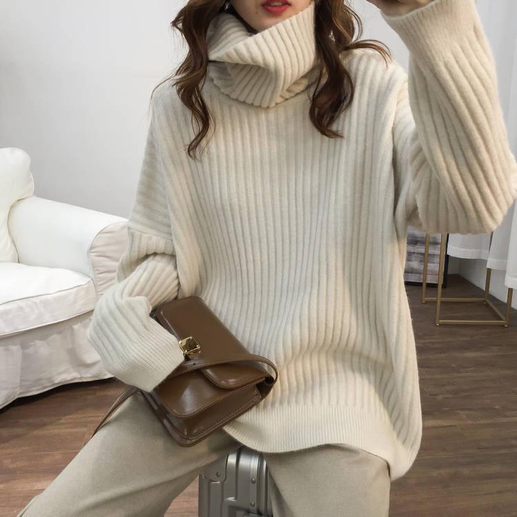 Turtleneck Long-sleeved Loose Sweater Women's Autumn and Winter Knitted Bottoming Sweater