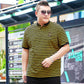 Fat Male Plus Fat Plus Size Striped Loose Short-sleeved T-shirt Fat Male Lapel Half-sleeved Polo Shirt