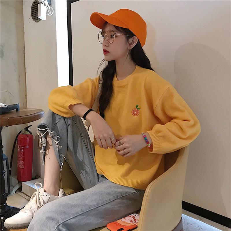Winter Women Candy-colored Warm Pullover Sweater Girl Round Neck Loose Bottoming Shirt Top