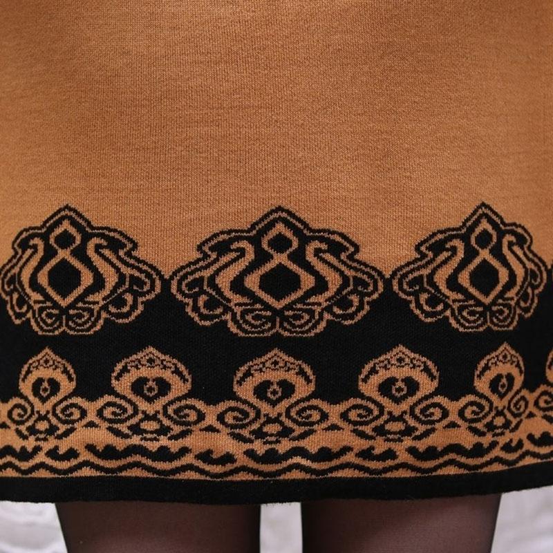 Autumn and Winter Plus Size Mid-length Dress Knitted Casual Print Base Skirt Simple Middle-aged Women Sweater Dress