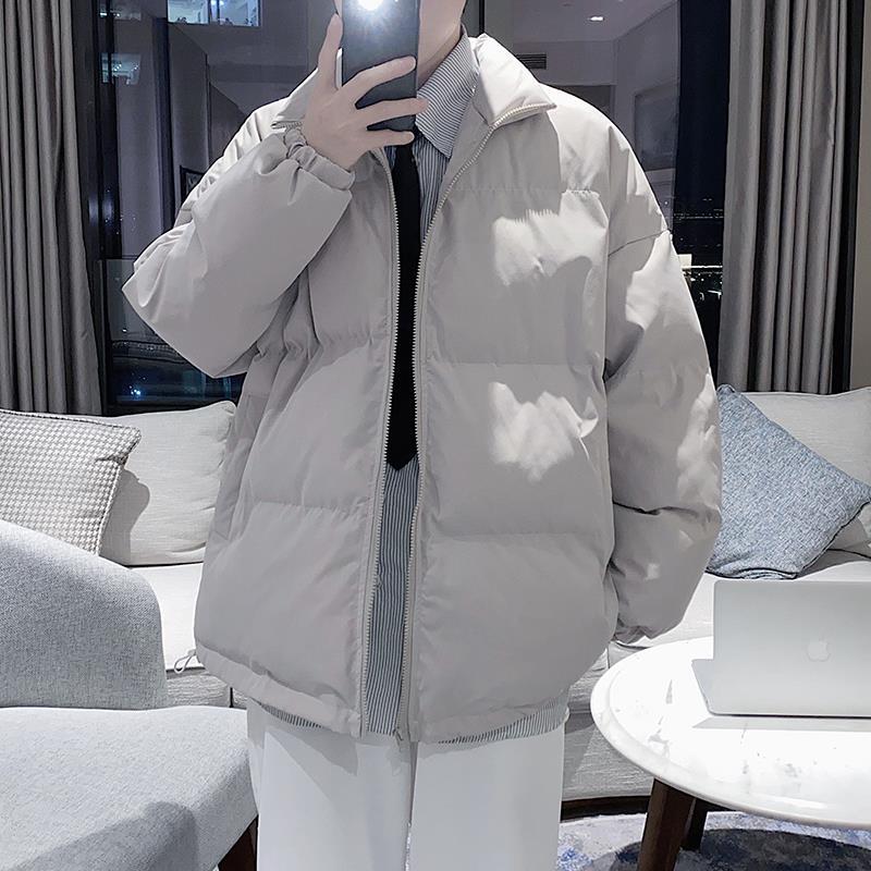 Winter Hong Kong Style Stand-up Collar Cotton-padded Jacket Men's Korean Version of Solid Color Thickened Warm Bread Clothes Loose Cotton Jacket Trend