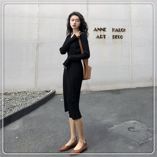 Autumn and Winter Long Sweater Dress Over-the-knee Bottoming Knitted Jacket Slim Female Top