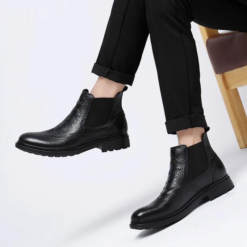 Martin Boots Men's Real Cowhide Mid-cut Boots Men's Casual Shoes Business Shoes Men's Boots Black Shoes Plush Shoes