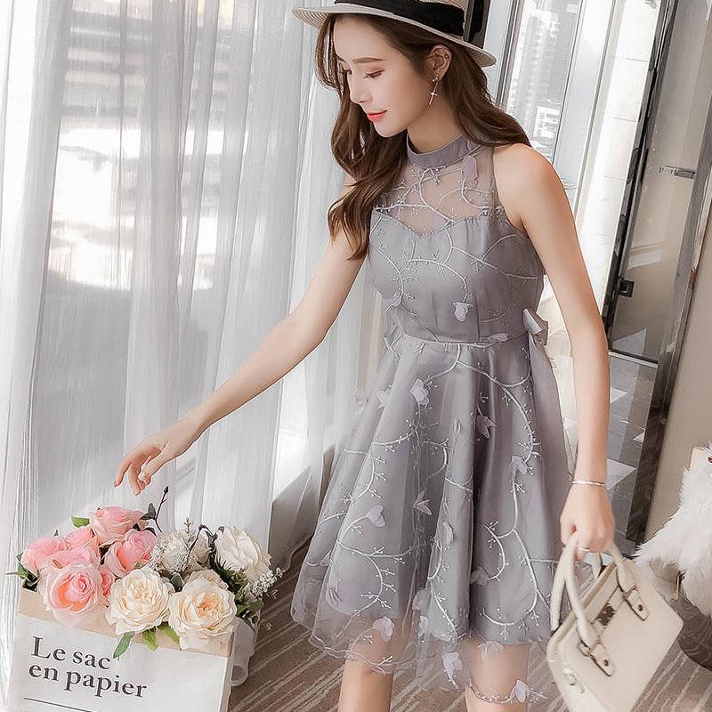 Fashion Net Yarn Princess Dress Organza Dress Lady Summer Sweet Above Knee Sleeveless Party Dress