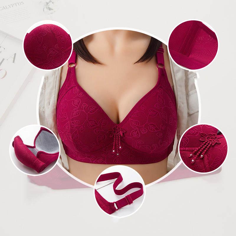 Large Size Thin Cotton Anti-Sagging Side Gathering Cup Adjustable Comfortable No Steel Ring No Restraint Elastic Straps Sexy Jacquard Ladies Bra