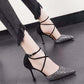 Crystal Sequins Pointed Toe High Heels Stiletto Buckle Hollow Single Shoes Cross Strap Women Sandals