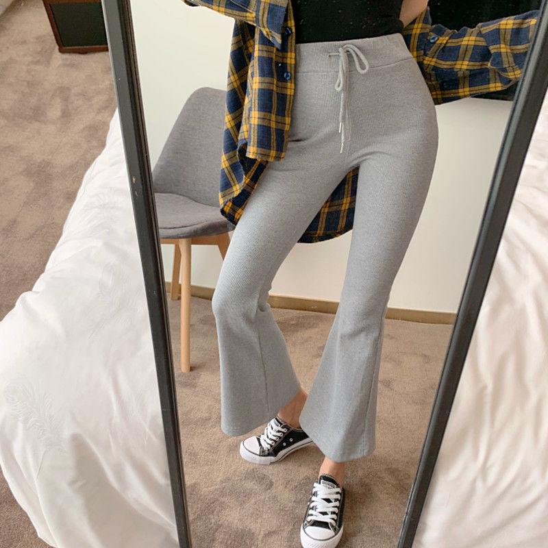 Casual Pants Women's Bottoming Autumn Winter Women's Knitted Trousers Stretch High Waist Flared Pant