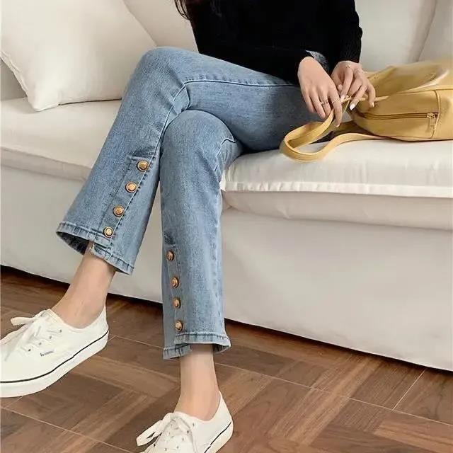 Winter Plus Velvet Thickened Jeans Female High Waist Large Size Fat Mm Slim Straight To Loose Wide Leg Pants