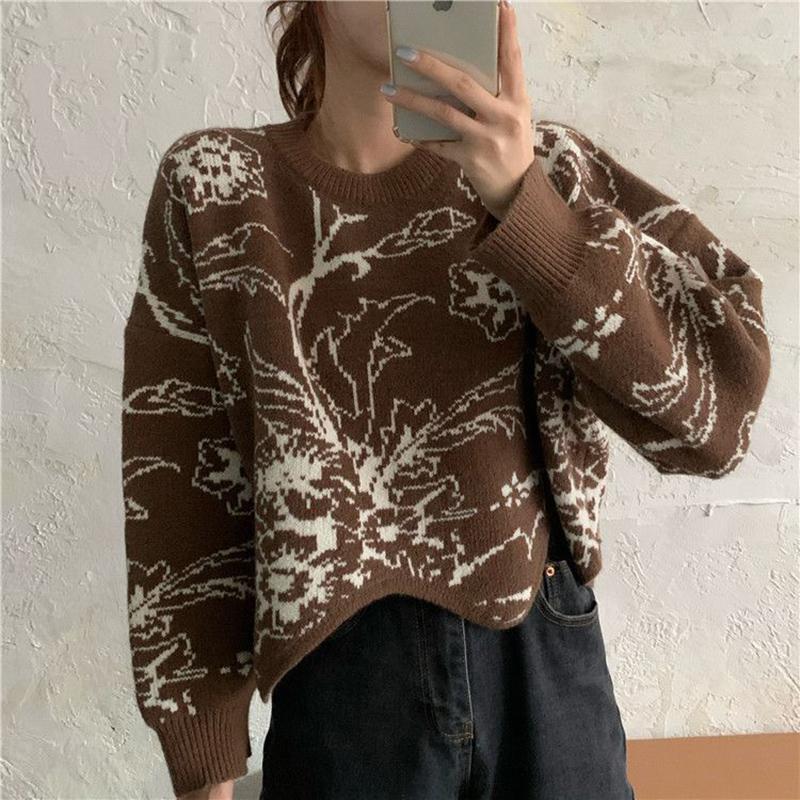 Autumn  Winter Korean Style Loose Thick Knit Sweater Irregular Pullover Short Long Sleeve Sweater Top Women