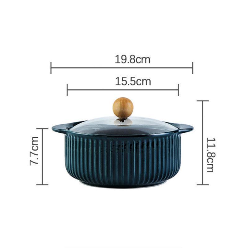 Nordic Style Ceramic Instant Noodle Bowl with Lid Binaural Soup Bowl Student Dormitory Rice Bowl Large Fruit Dish
