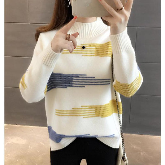 Autumn and Winter Women's Students Loose and Versatile Knitted Bottoming Shirt