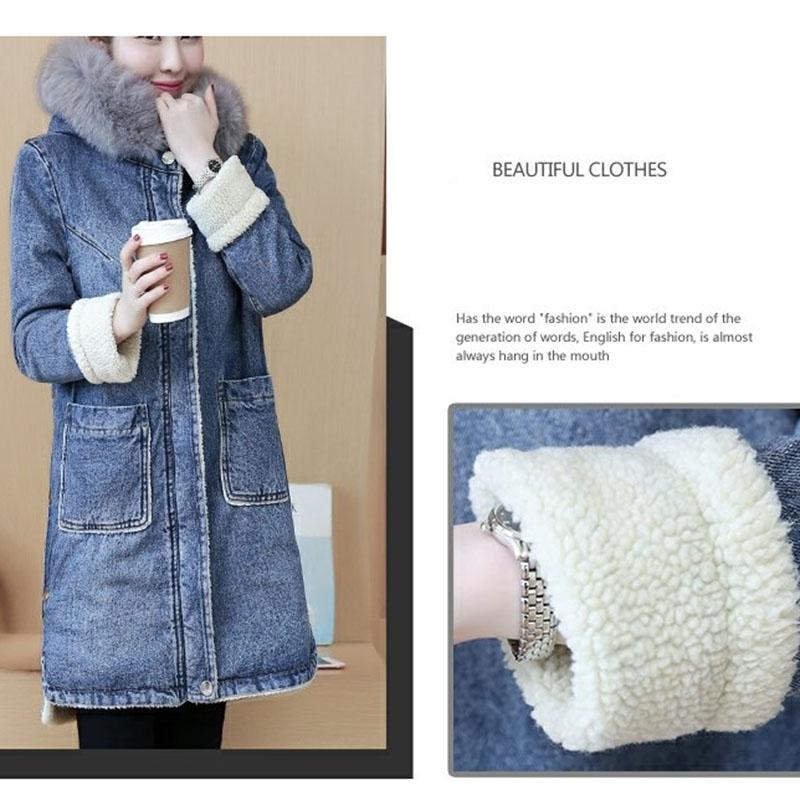 Womens Long Thick Fur Collar Hooded Down Jacket loose Winter Warm Jeans Coat Women Parkas ladies
