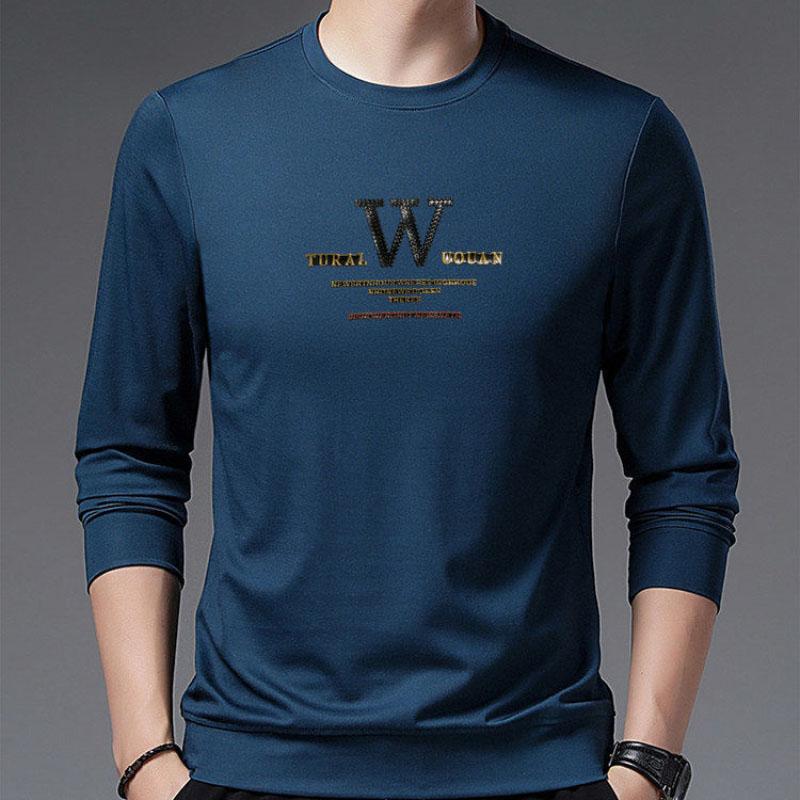 Autumn and Winter Plus Velvet Padded Long-sleeved Sweater Men's Long-sleeved T-shirt Men's Printed Shirt Bottoming Shirt