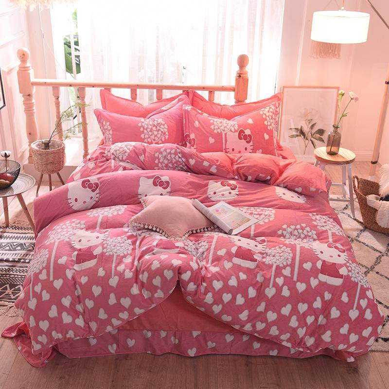 5D Carved Velvet Four-piece Crystal Velvet Warm Quilt Cover Sheets Thick Warm Velvet 4Pcs Set