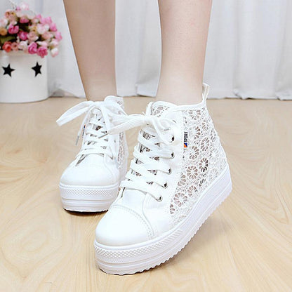 Cutouts Lace Canvas Shoes Hollow Floral Print Breathable Platform Women Casual Shoes Woman