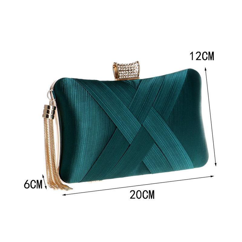 Pleated Satin Women's Clutch Bag Shoulder Bag Ladies Elegance Luxury Wedding Evening Banquet Rhinestones Tassel