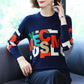 Fall Winter Woolen Sweater Contrast Letter Printed O-Neck Long-sleeve Bottoming Sweater Ladies Pullover Knit Jumper