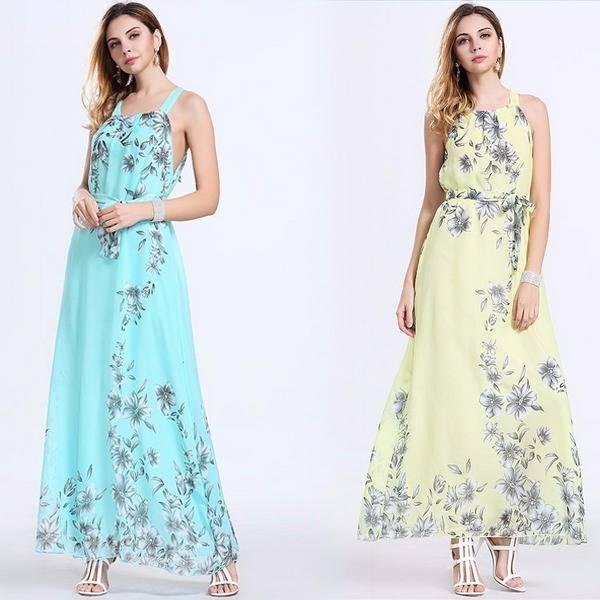 Bohemia Women Floral Spaghetti Strap Dress Long Maxi Dress Beach Party Dress
