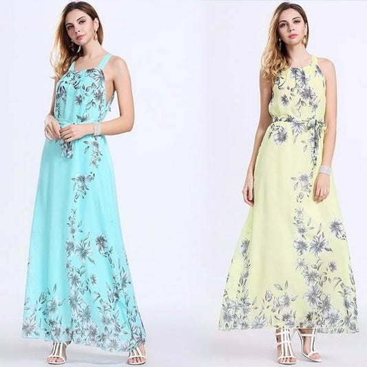 Bohemia Women Floral Spaghetti Strap Dress Long Maxi Dress Beach Party Dress