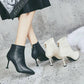 Women Boots Autumn Winter High Heel Warm Pointed Toe Mid-Calf Slip on Motorcycle Shoe Fashion