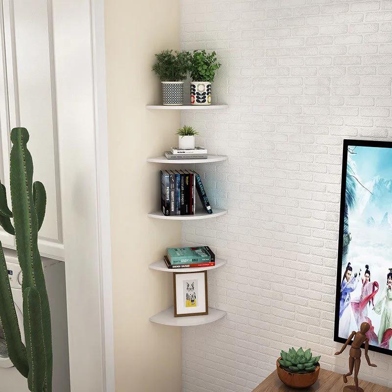 Right Angle Wall Mounted Platform Quarter Storage Rack Corner Display Stand Wood Shelf for Bathroom Kitchen