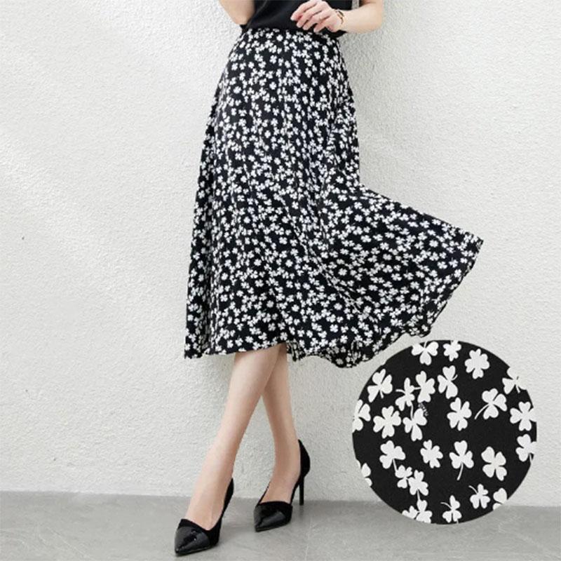 Floral Skirt Women's A-line Skirt Is Thin High Waist Chiffon Printed Midi Skirt Small Daisy Flower Skirt